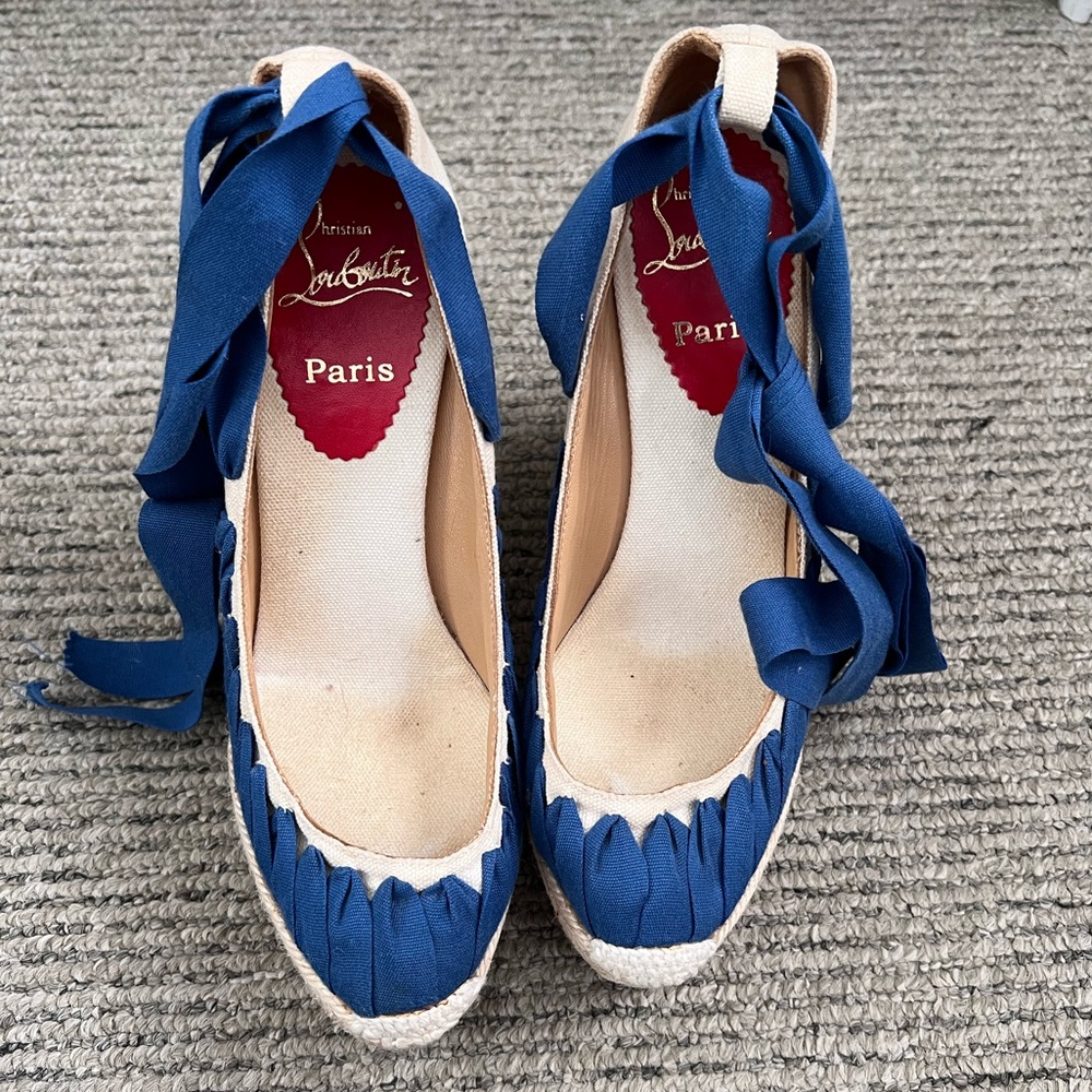 Christian Louboutin canvas colour block ribbon espadrille 37